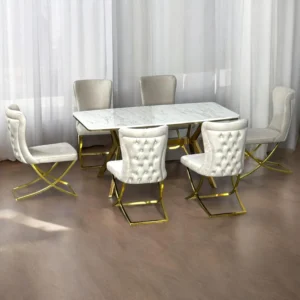 Modern Marble Dining Set with Upholstered Chairs – Elegant & Contemporary