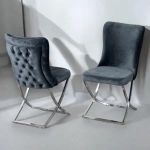 DIMITRI – Modern Tufted Dining Chairs in Grey with Chrome Legs